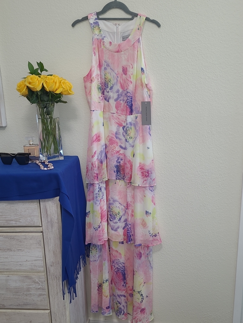 Maxi Dress Marc New York Floral Watercolor , Pink & Purple